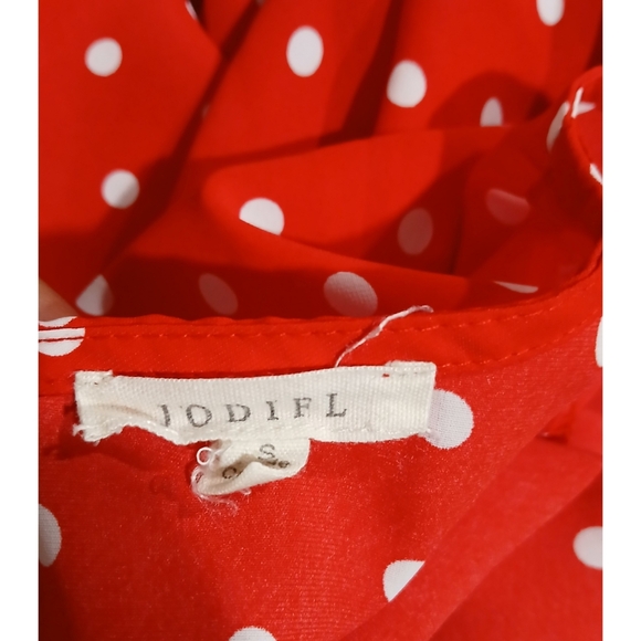 JODIFL Red & White Polka Dot Pleated Top S - Picture 4 of 4